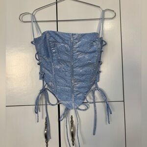 Periwinkle Floral Lace-Up Corset Top
